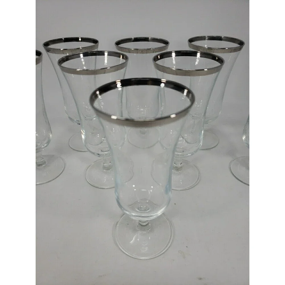 French Crystal Platinum Rim Cocktail or Dessert Parfait Glasses Marked France
